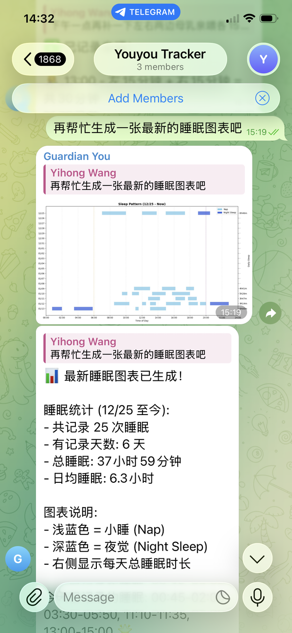 My AI agent shows me the sleeping chart.